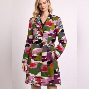 Marc Cain Wool Coat with Colourful Camo Pattern